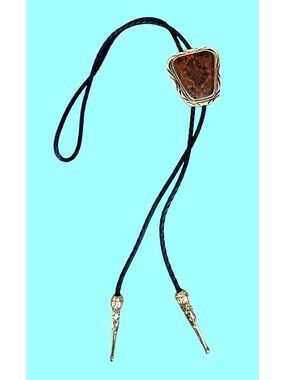 Vintage S.S.L Gold & Brown DiamondBack Rattler Bolo Tie With Braided Cord & Orna